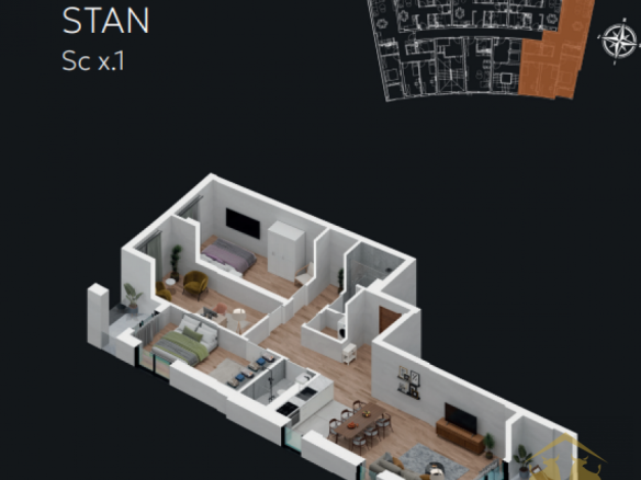 Moderan četvorosoban stan u izgradnji na Podbari