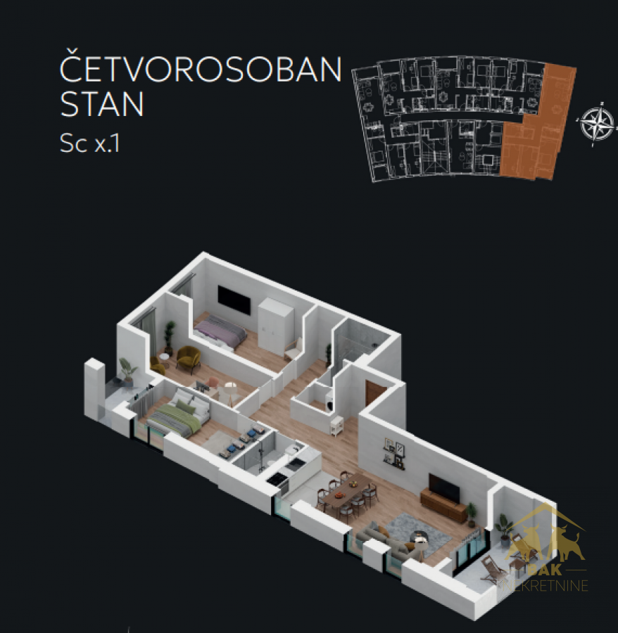 Moderan četvorosoban stan u izgradnji na Podbari